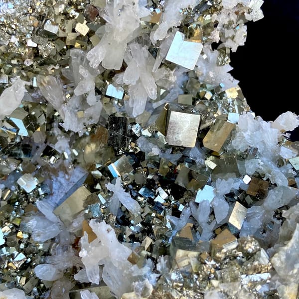 Large pyrite and quartz plate on stand from Shangbao, Hunan, China, reverse side
