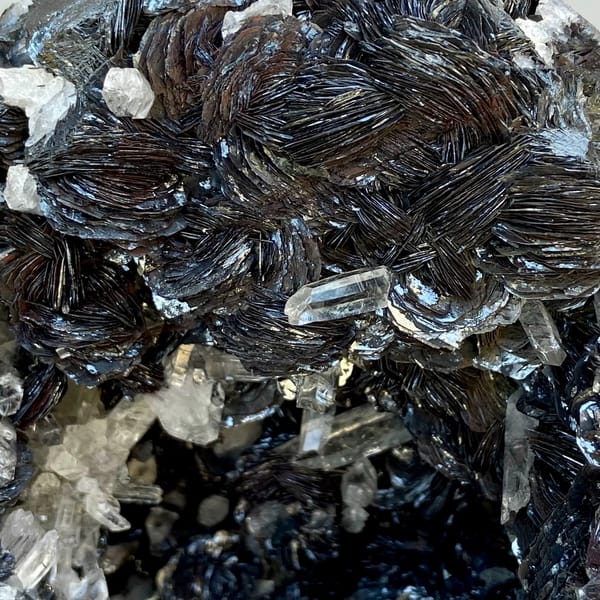 Pyrite and quartz geode bowl from Guangdong, China, close-up of the crystal faces