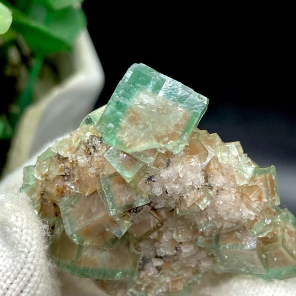 Green cubic fluorite on pale matrix from Hebei — complete view