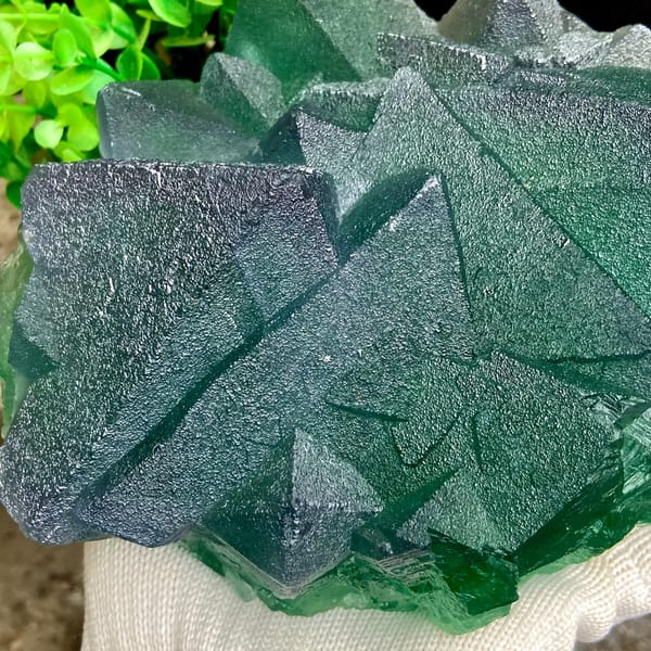 Tower of green fluorite octahedra with purple edges from Zhejiang, China, second angle