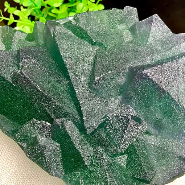 Tower of green fluorite octahedra with purple edges from Zhejiang, China, top view