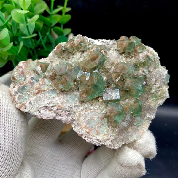Complete broad display view of the exact green fluorite crystal cluster from Hebei