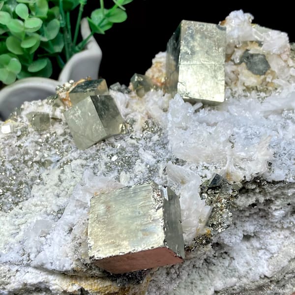 Pyrite and quartz tower on carved stand from Shangbao, Hunan, China, top view