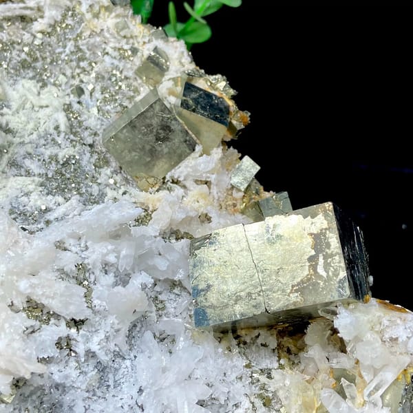 Pyrite and quartz tower on carved stand from Shangbao, Hunan, China, side view