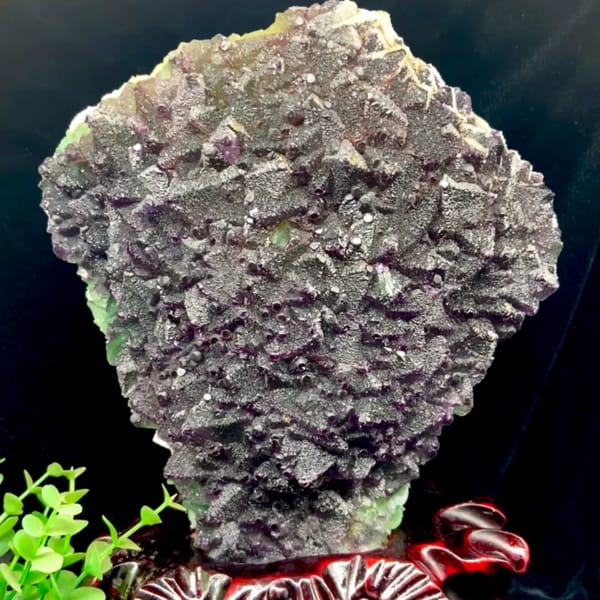 Large two-tone fluorite octahedra display piece on stand from Zhejiang, China