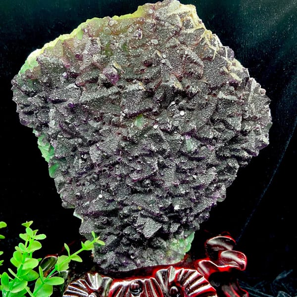 Large two-tone fluorite octahedra display piece on stand from Zhejiang, China, second angle