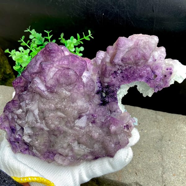 Large purple fluorite boulder with white crystal cap from Guizhou, China, second angle