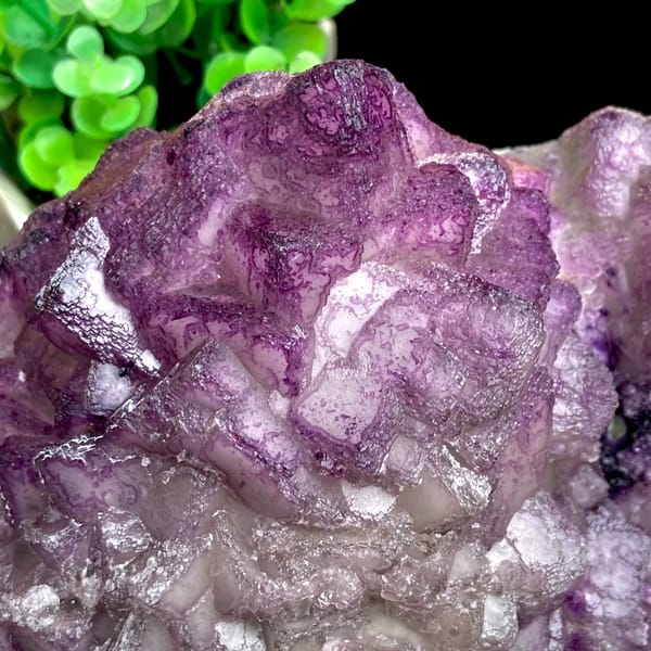 Large purple fluorite boulder with white crystal cap from Guizhou, China, reverse side