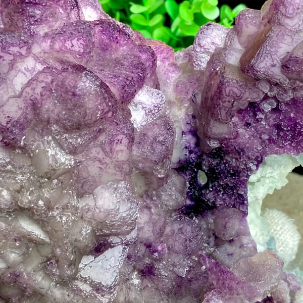 Large purple fluorite boulder with white crystal cap from Guizhou, China, top view
