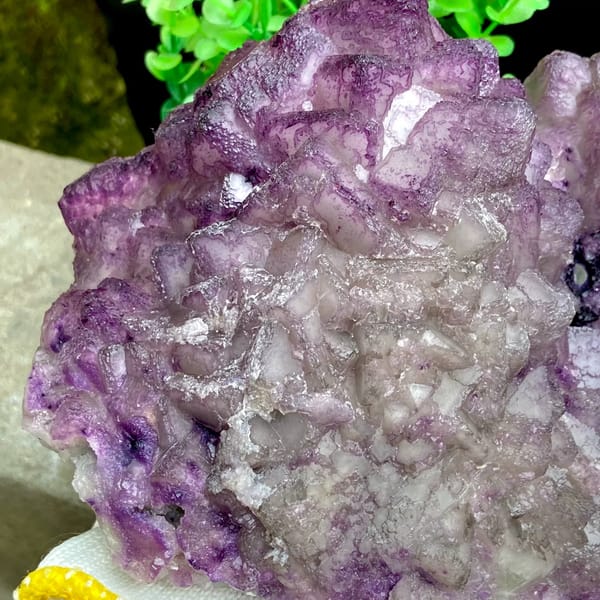 Large purple fluorite boulder with white crystal cap from Guizhou, China, side view
