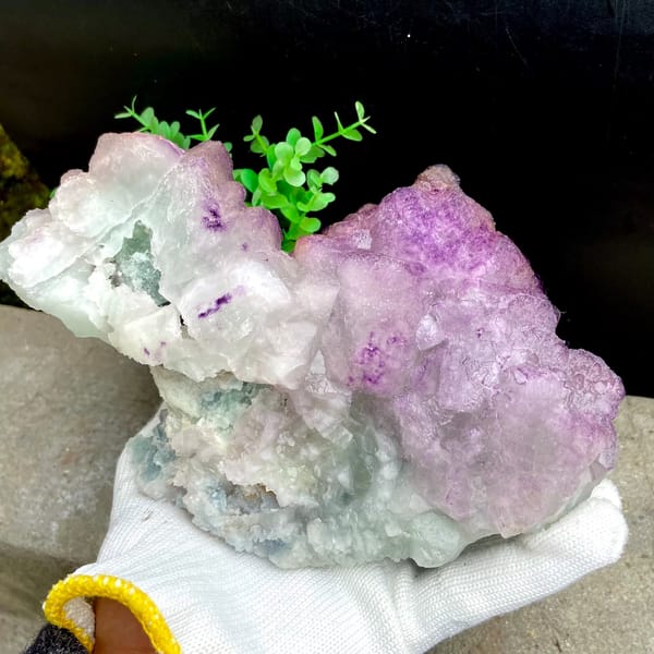 Large purple fluorite boulder with white crystal cap from Guizhou, China, overall view