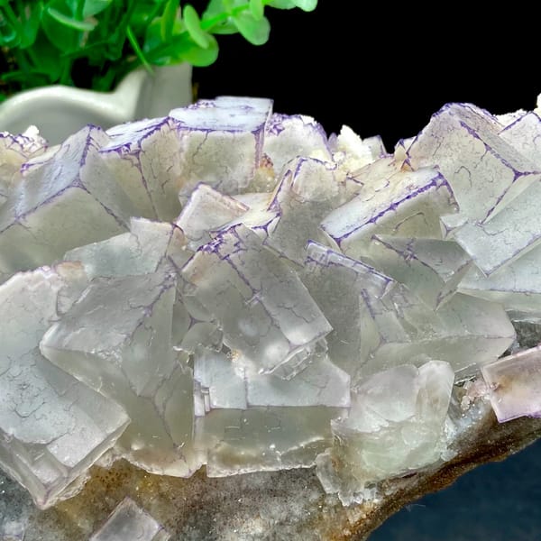 Plate of blue-and-white porcelain fluorite from Guizhou, China, overall view