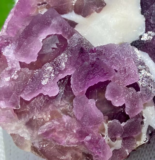 Large plate of purple recrystallised fluorite octahedra from Zhejiang, China, top view
