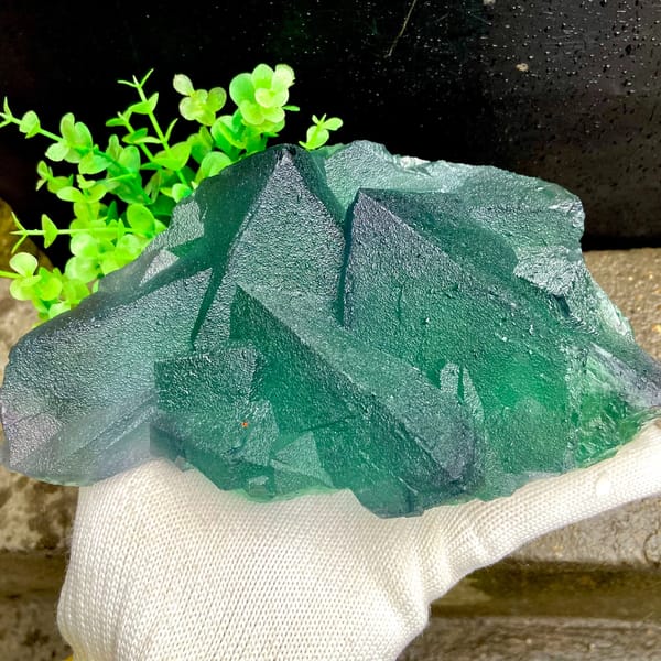 Block of large green fluorite octahedra from Zhejiang, China, second angle