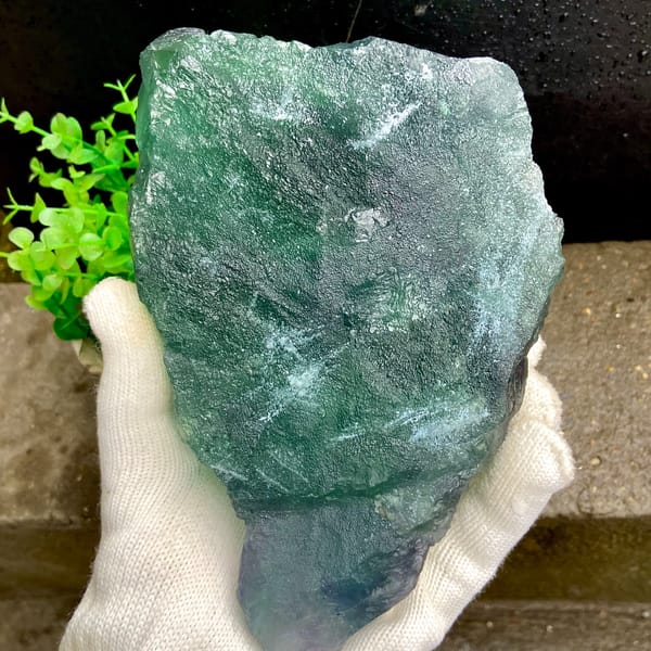 Block of large green fluorite octahedra from Zhejiang, China, side view