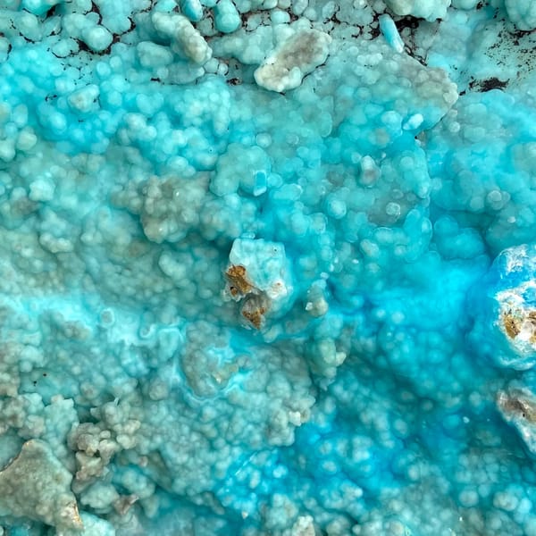 Large plate of turquoise-blue botryoidal hemimorphite from Yunnan, China, second angle
