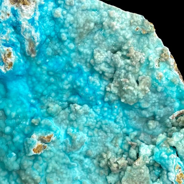 Large plate of turquoise-blue botryoidal hemimorphite from Yunnan, China, overall view