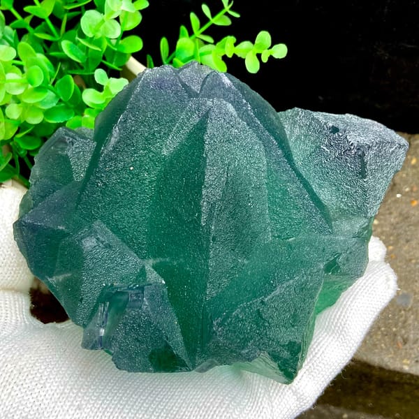 Cluster of green fluorite octahedra with purple edges from Zhejiang, China, second angle