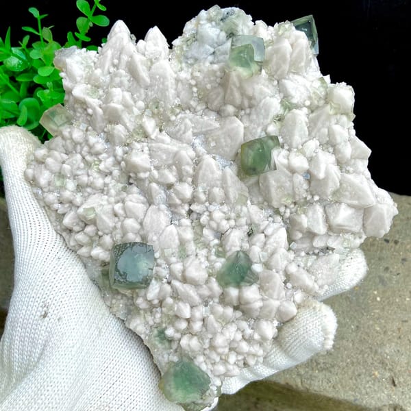 White quartz plate with pale green fluorite cubes from Inner Mongolia, China, second angle