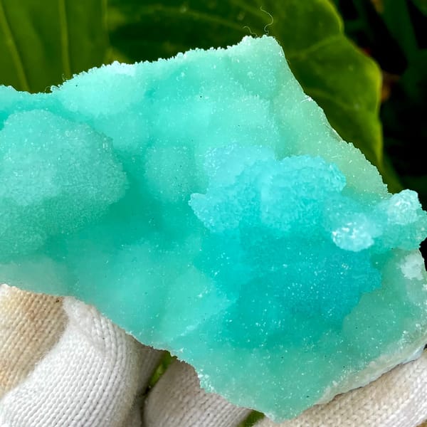 Mound of mint-green acicular aragonite from Sichuan, China, close-up of terminations