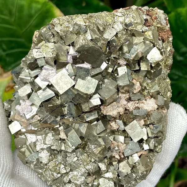 Dome of sharp brassy pyrite cubes from Shangbao, Hunan, China, second angle