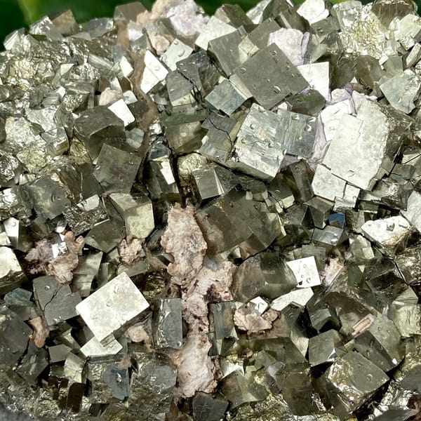 Dome of sharp brassy pyrite cubes from Shangbao, Hunan, China, overall view