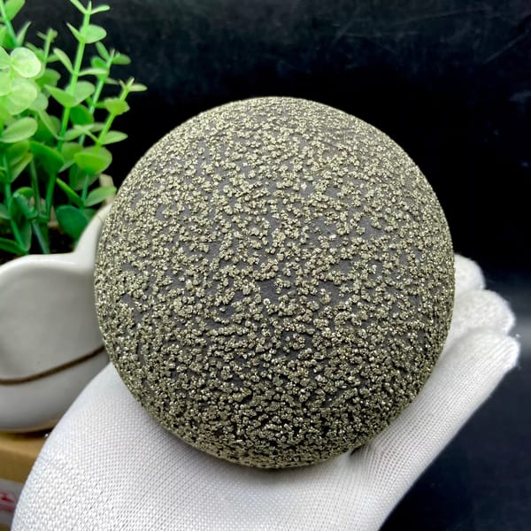 Large iron concretion sphere dusted with pyrite from Yunnan, China, reverse side