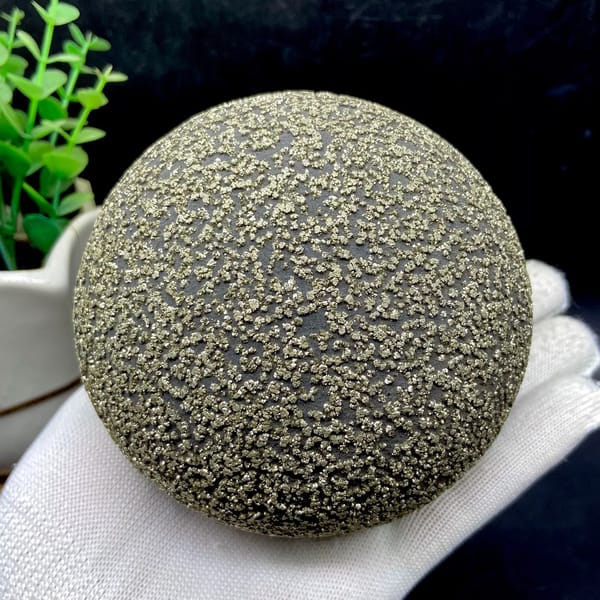 Large iron concretion sphere dusted with pyrite from Yunnan, China, top view