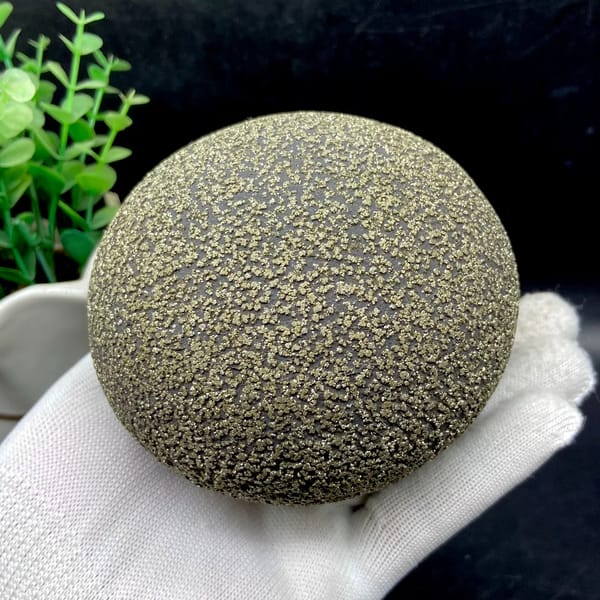 Large iron concretion sphere dusted with pyrite from Yunnan, China, close-up of terminations