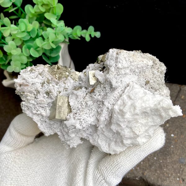 Pyrite cluster set in white matrix from Shangbao, Hunan, China, second angle