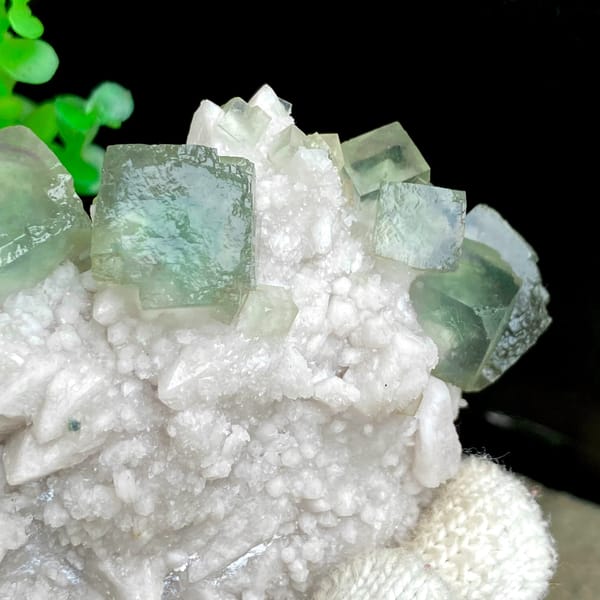 Sea-green fluorite cubes crowning white quartz cluster from Inner Mongolia, China, overall view