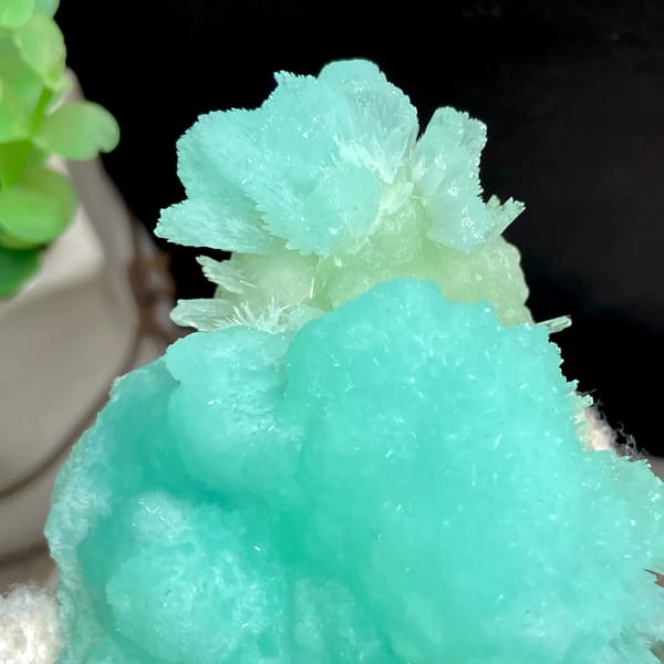 Two-tone mint and pale blue acicular aragonite from Sichuan, China, top view