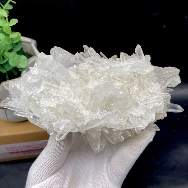 Cluster of clear double-terminated quartz needles from Jinkouhe, Sichuan, China, second angle