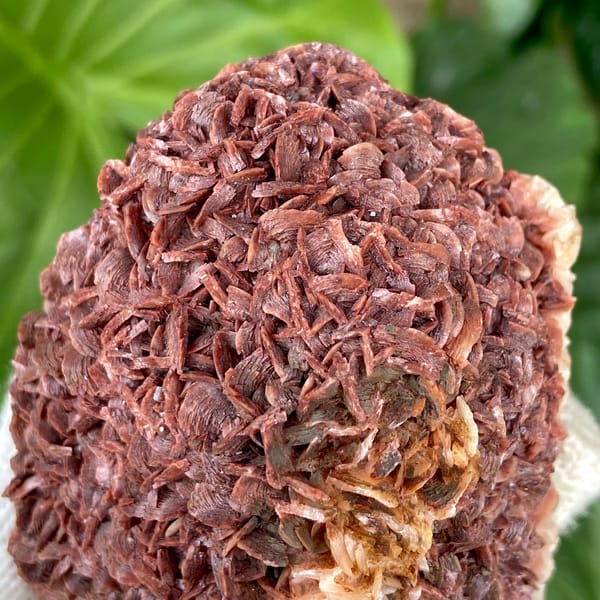 Two-tone red-and-white dolomite plate from Guizhou, China, close-up of the crystal faces