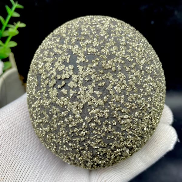Iron concretion sphere with dense pyrite crust from Yunnan, China, top view