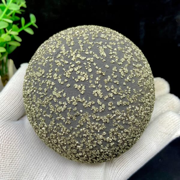 Iron concretion sphere dusted with pyrite from Yunnan, China, top view