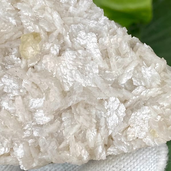 White dolomite plate with small pale calcite crystal from Guizhou, China, reverse side