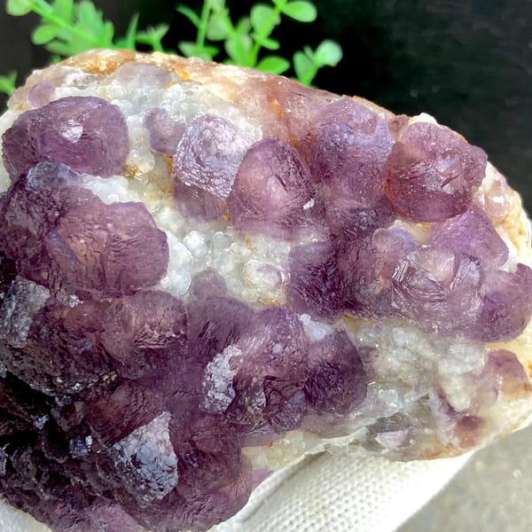 Dome of lavender botryoidal fluorite over quartz from Zhejiang, China, close-up of terminations