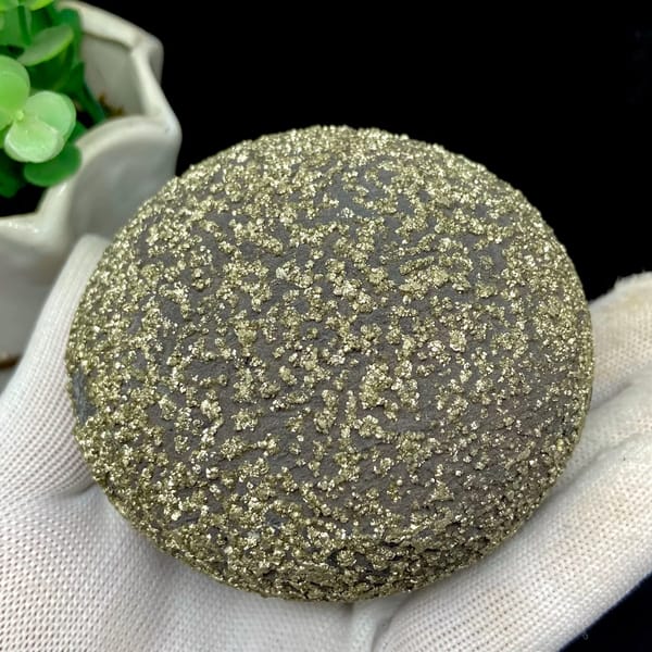 Iron concretion sphere speckled with pyrite from Yunnan, China, top view