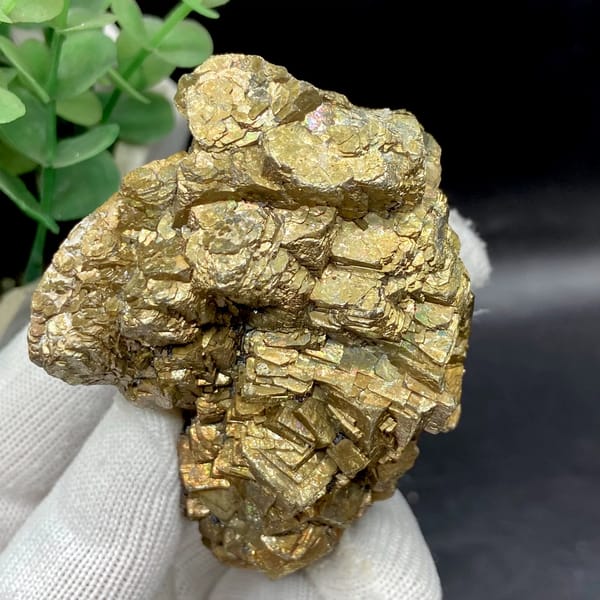 Stack of stepped brassy pyrite crystals from Yunnan, China, reverse side