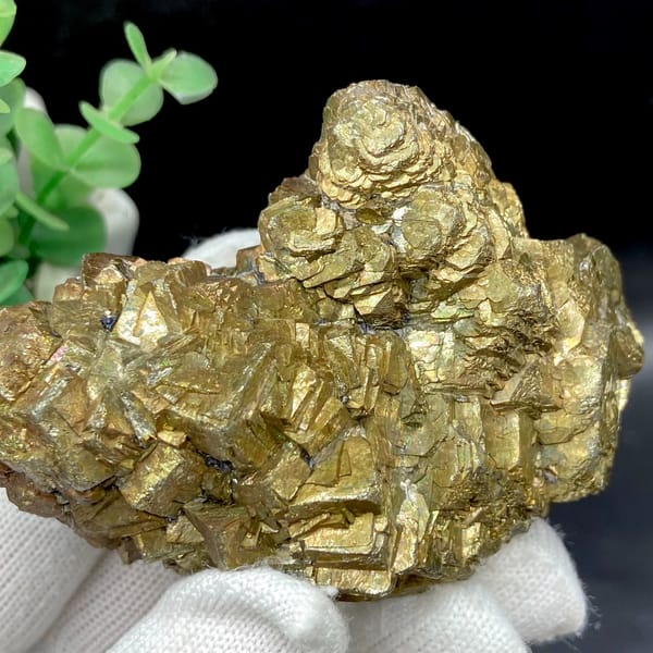 Stack of stepped brassy pyrite crystals from Yunnan, China, top view
