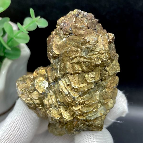 Stack of stepped brassy pyrite crystals from Yunnan, China, detail of the matrix contact
