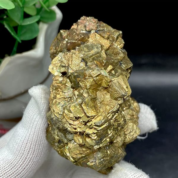 Stack of stepped brassy pyrite crystals from Yunnan, China, overall view