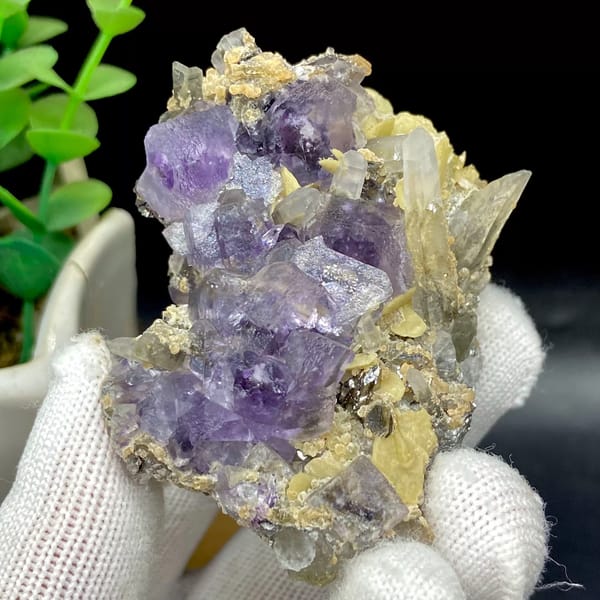 Purple fluorite cubes with quartz and siderite from Yaogangxian, Hunan, China, second angle