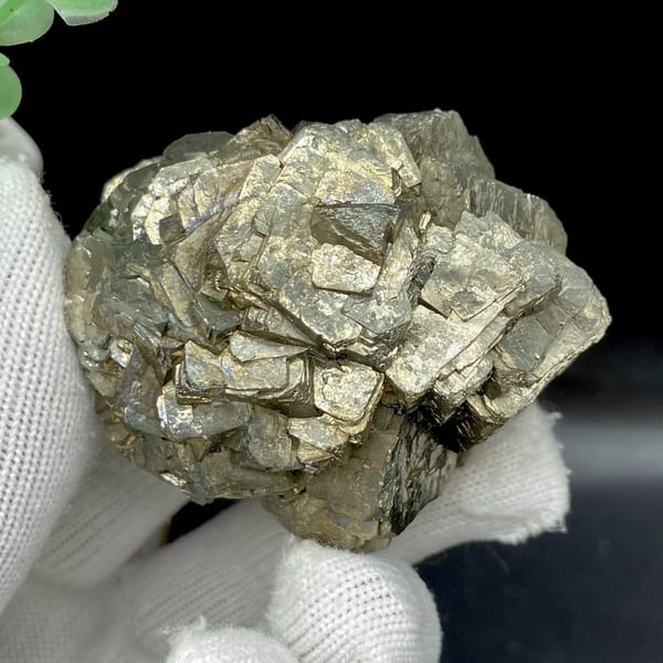 Stepped pyrite crystal stack with pale metallic sheen from Yunnan, China, second angle