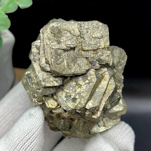 Stepped pyrite crystal stack with pale metallic sheen from Yunnan, China, reverse side