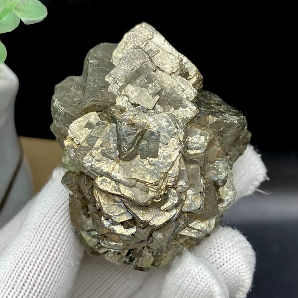 Stepped pyrite crystal stack with pale metallic sheen from Yunnan, China, overall view