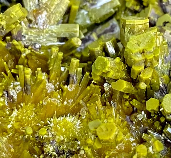 Matcha-green pyromorphite prisms covering tall wedge from Guangxi, China, side view