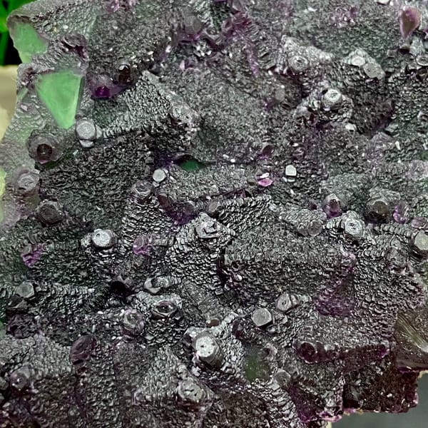 Plate of purple-edged green fluorite octahedra from Zhejiang, China, second angle