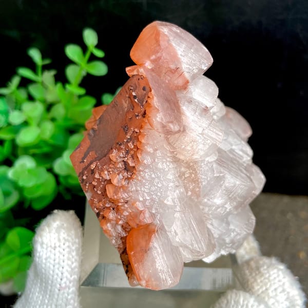 Stacked pagoda calcite with orange-red caps from Hubei, China, overall view